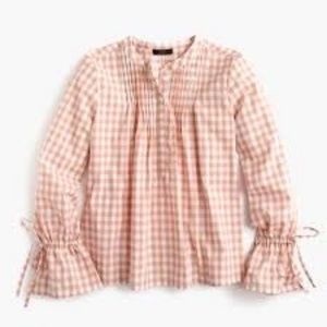 J Crew Tie-sleeve top w/pin tucks in gingham TXXL